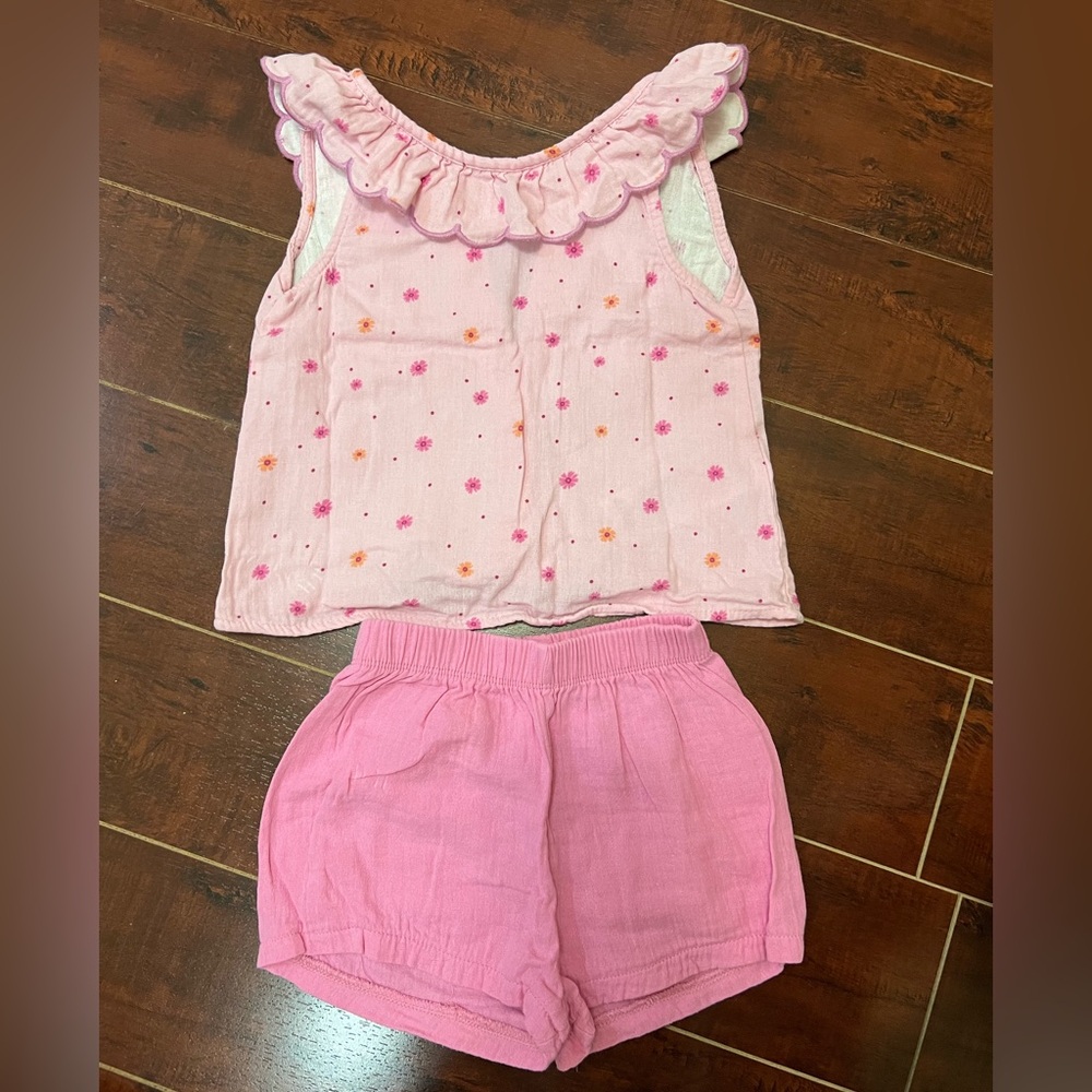 Toddler Girl Pink Floral Ruffle Top and Shorts Set Size 2-3T